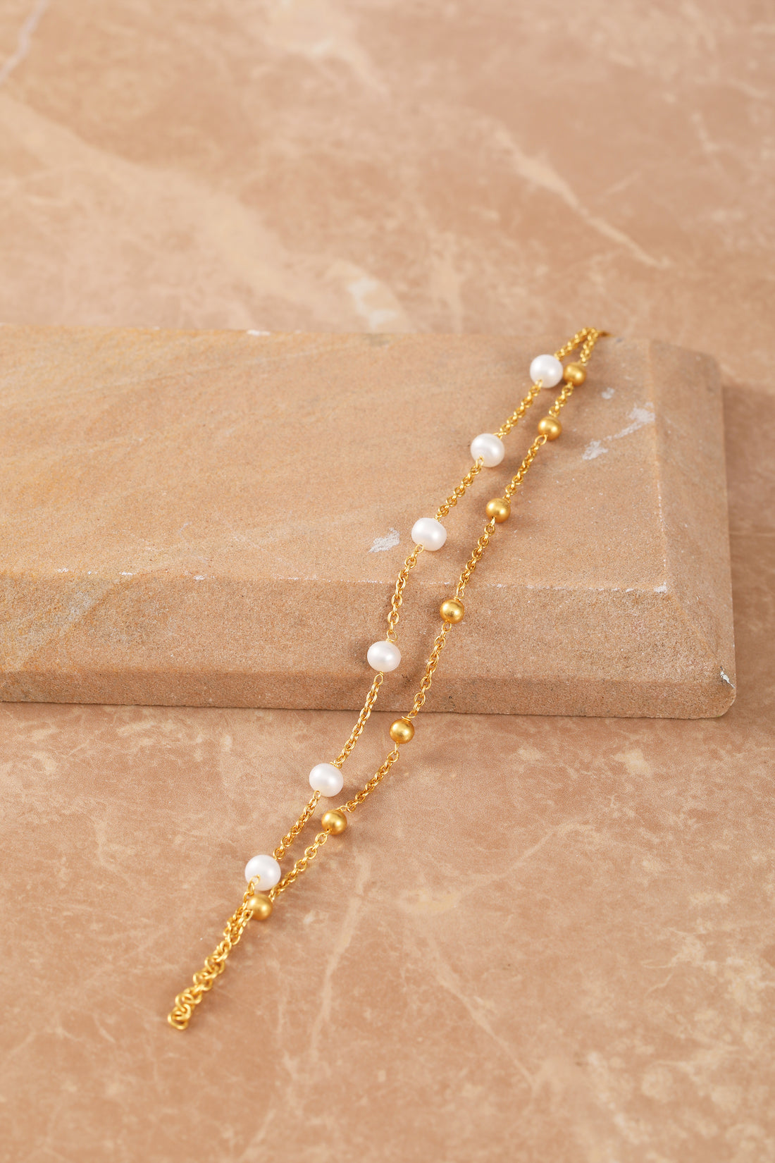 Sunrise Pearl Charm Gold Bracelet